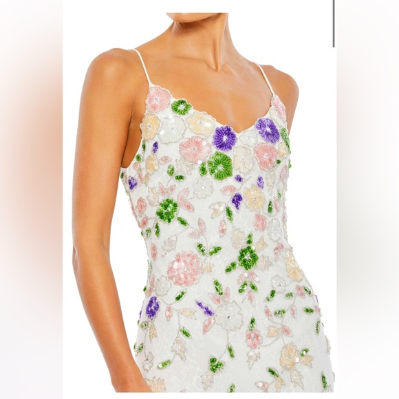 Mac Duggal White Multi Floral Sequin Gown - Picture 3 of 3
